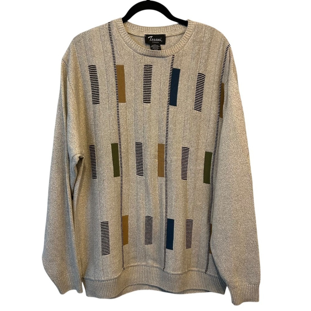 Vintage Tosani Canada Crew Neck Sweater Geometric Coogi-style Knit Pattern